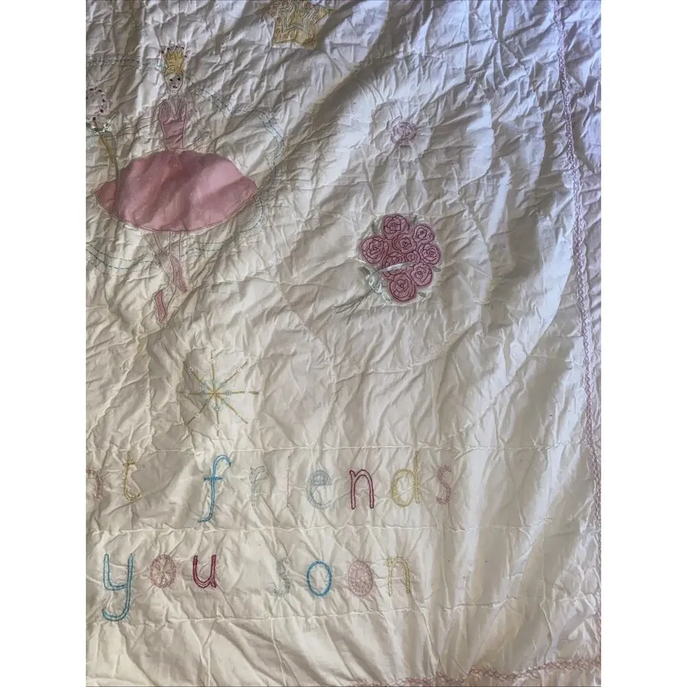 Simply Shaggy Chic Applique Embroidered Quilt Bedspread 84”x 84” Girl’s Princess